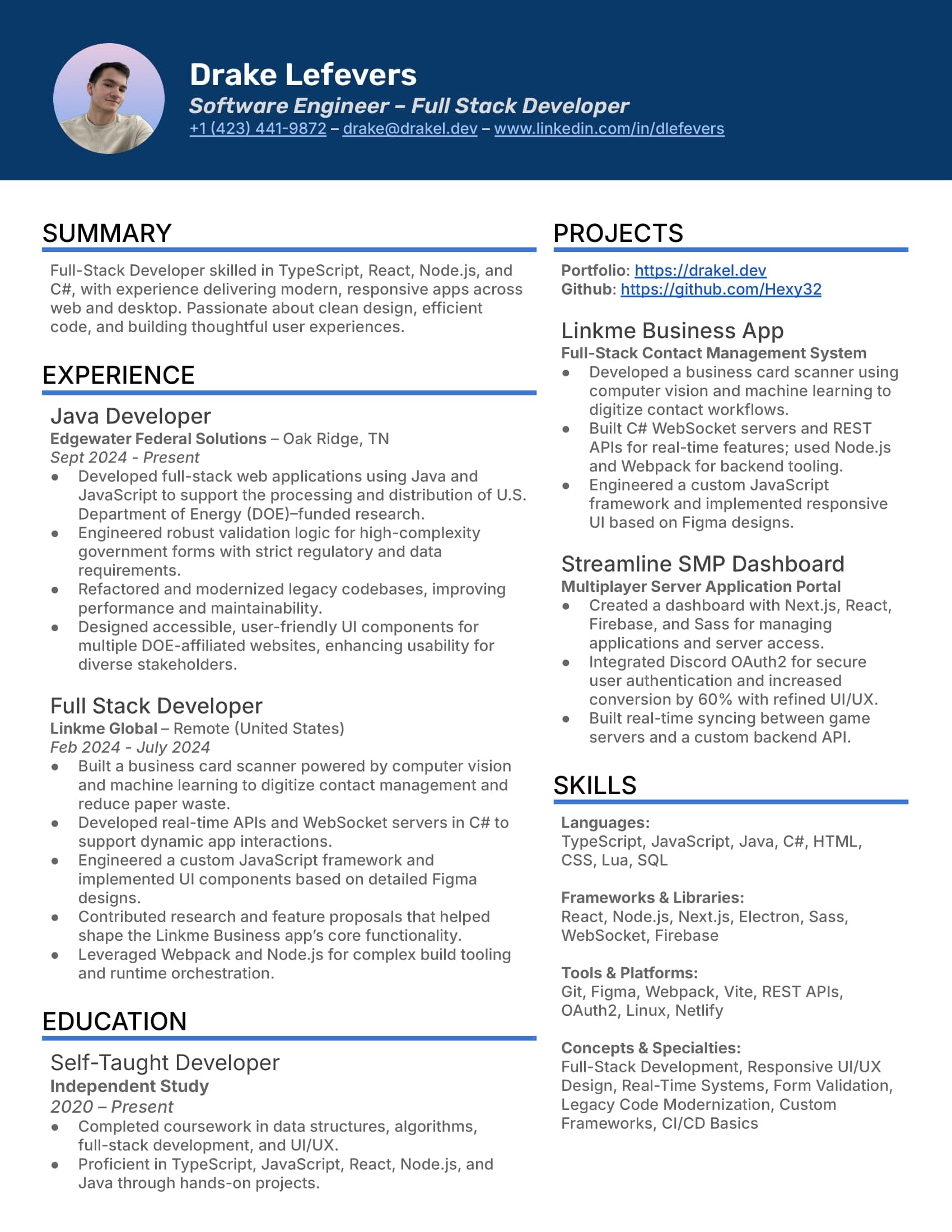A preview of my resume.
